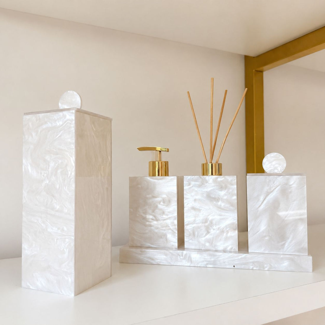 KIT LAVABO PREMIUM SABONETEIRA+ DIFUSOR+ PORTA ESCOVAS E PORTA COTONETE